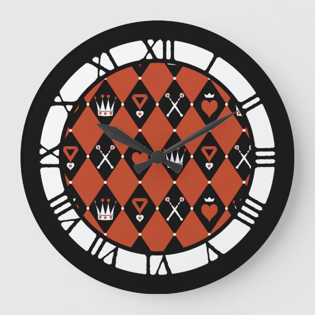 Queen Of Hearts Motifs Pattern Large Clock (Front)