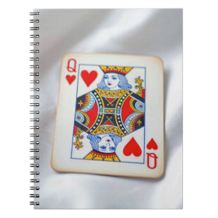 Queen of Hearts On White Satin Fabric Notebook