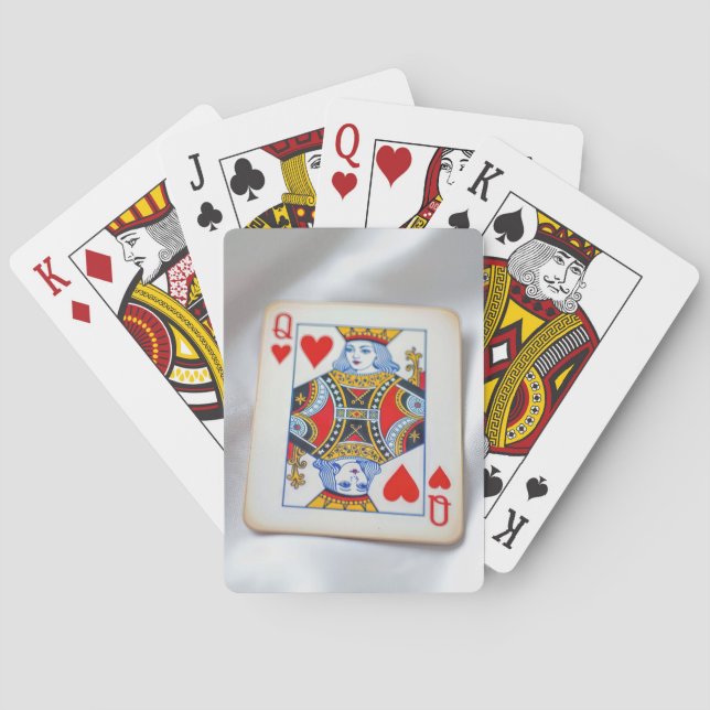 Queen of Hearts On White Satin Fabric Playing Cards (Back)