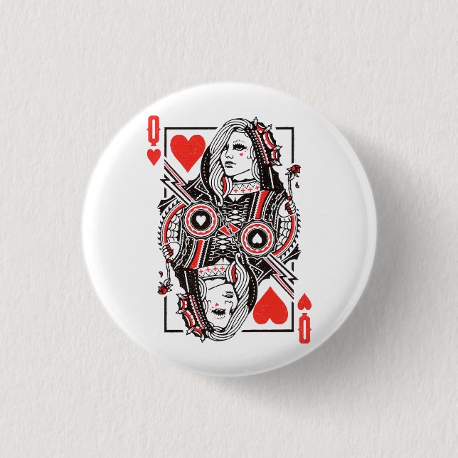 Queen of Hearts Oversized Graphic, Playing Cards 3 Cm Round Badge (Front)