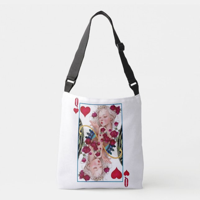 Queen of Hearts Oversized Graphic, Playing Cards Crossbody Bag (Front)