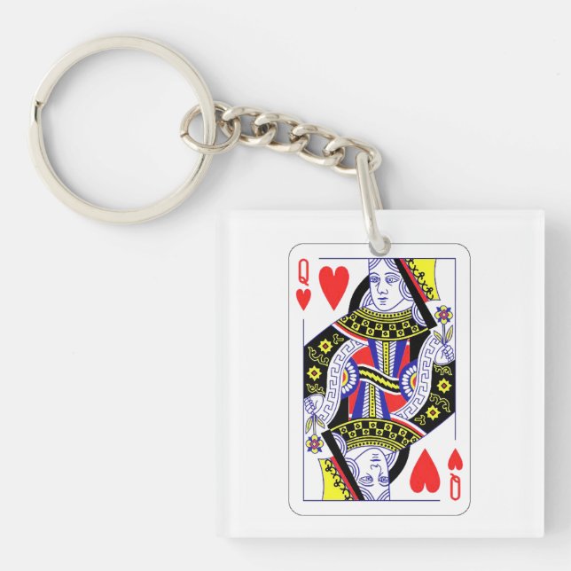 Queen of Hearts Oversized Graphic, Playing Cards Key Ring (Front)