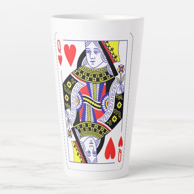 Queen of Hearts Oversized Graphic, Playing Cards Latte Mug (Front)