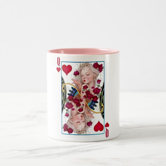 Queen of Hearts Oversized Graphic, Playing Cards Two-Tone Coffee Mug (Center)