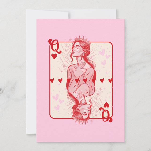 Queen of Hearts Pink Preppy Art Holiday Card (Front)