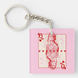 Queen of Hearts Pink Preppy Art Key Ring