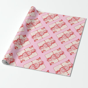 Queen of Hearts Pink Preppy Art Wrapping Paper