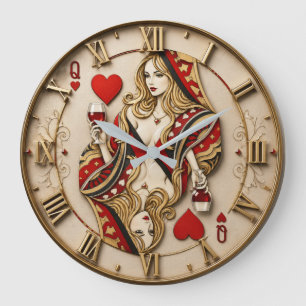 Queen of Hearts Playing Card Elegant Casino Queen  Large Clock
