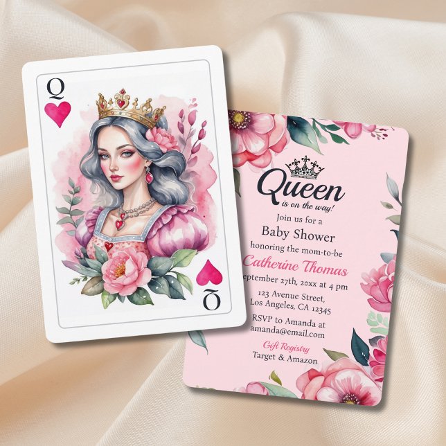 Queen Of Hearts Playing Card Pink Baby Shower (Creator Uploaded)