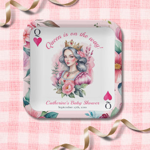 Queen Of Hearts Playing Card Pink Baby Shower Paper Plate