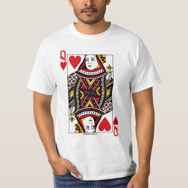 Queen Of Hearts Playing Card T-Shirt (Front)