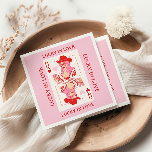 Queen of Hearts Playing Cards Bachelorette Napkin (queen of hearts napkins, vegas bachelorette party napkins, casino theme bridal napkins, poker night )
