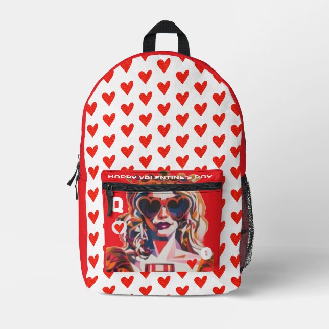 Queen of Hearts Pop Art  Printed Backpack (Front)