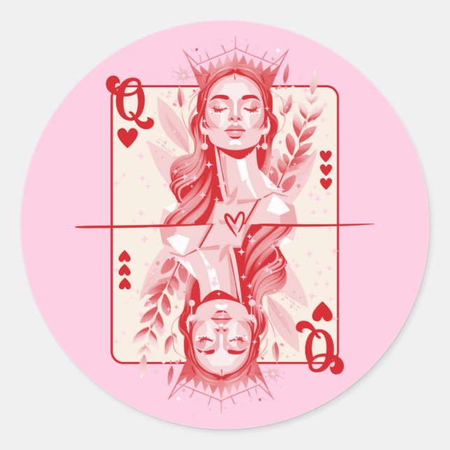 Queen of Hearts Preppy Art Classic Round Sticker (Front)