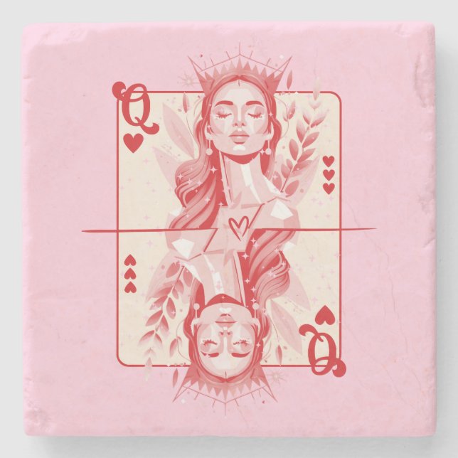 Queen of Hearts Preppy Art Stone Coaster (Front)