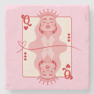 Queen of Hearts Red and Pink Art Stone Coaster