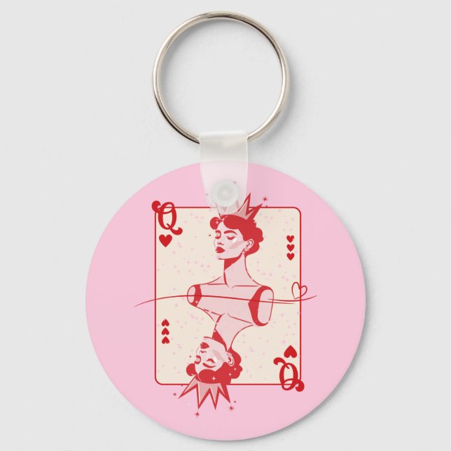 Queen of Hearts Red and Pink  Key Ring (Front)