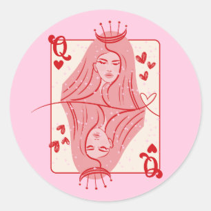 Queen of Hearts Red and Pink Preppy Art Classic Round Sticker