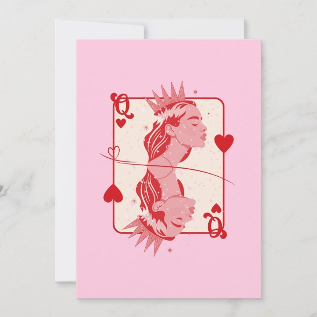 Queen of Hearts Red and Pink Preppy Art Holiday Card (Front)