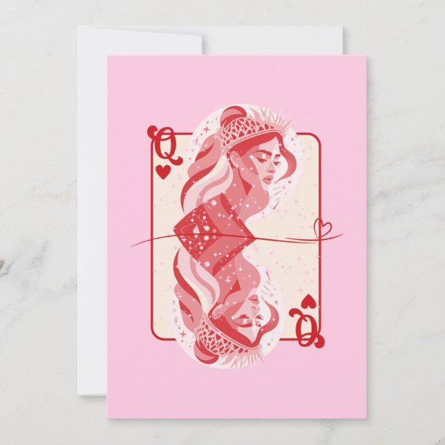 Queen of Hearts Red Preppy Art Holiday Card (Front)