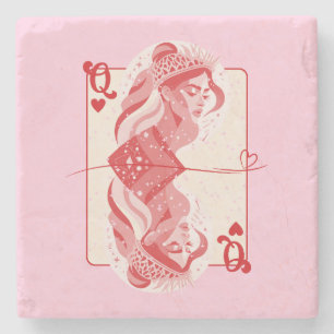 Queen of Hearts Red Preppy Art Stone Coaster