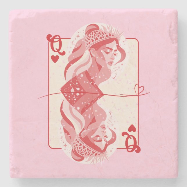 Queen of Hearts Red Preppy Art Stone Coaster (Front)