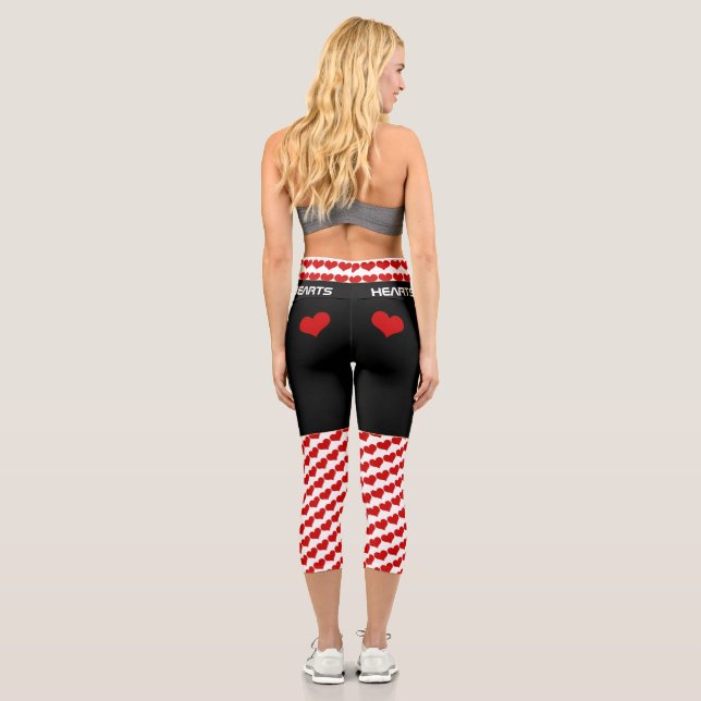 Queen of Hearts Red & White - trendy Love /fashion Capri Leggings (Back)