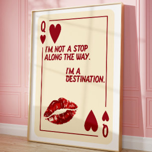 Queen of Hearts Retro Love Quote Wall Art Poster