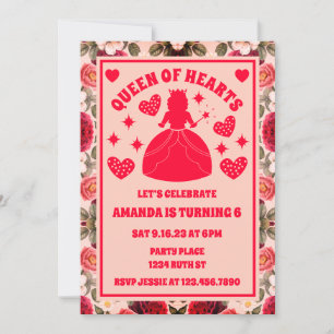 Queen Of Hearts Roses Birthday Invitation