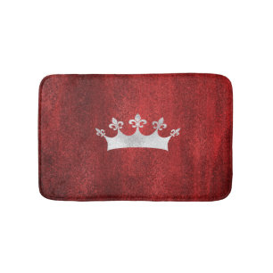 Queen of Hearts Silver Crown Red Bath Mat