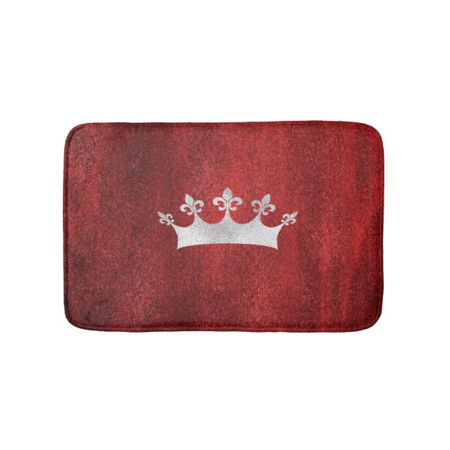 Queen of Hearts Silver Crown Red Bath Mat (Front)