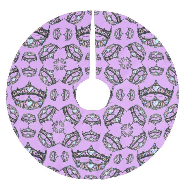 Queen of Hearts Silver Crown Tiaras pink thistle Brushed Polyester Tree Skirt (Front)