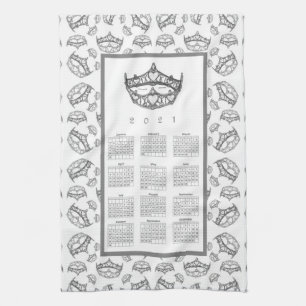 Queen of Hearts Silver Crown Tiaras Tea Towel