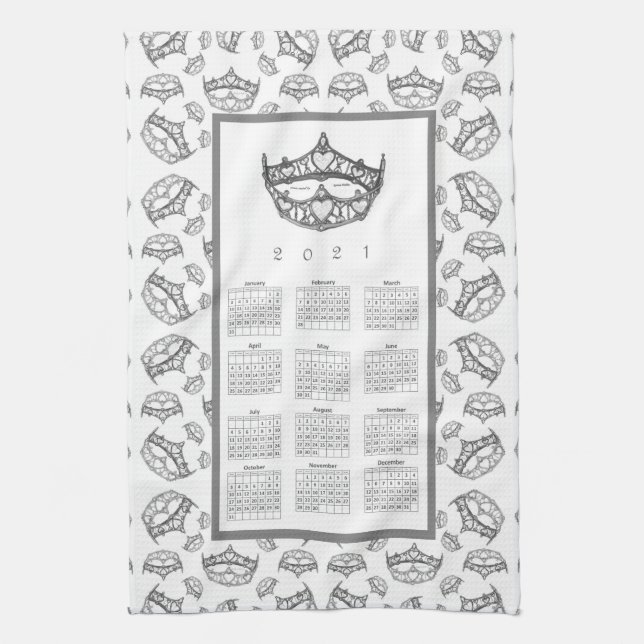 Queen of Hearts Silver Crown Tiaras Tea Towel (Vertical)