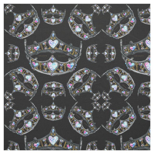 Queen of Hearts Silver Crowns Tiaras black fabric (Swatch)