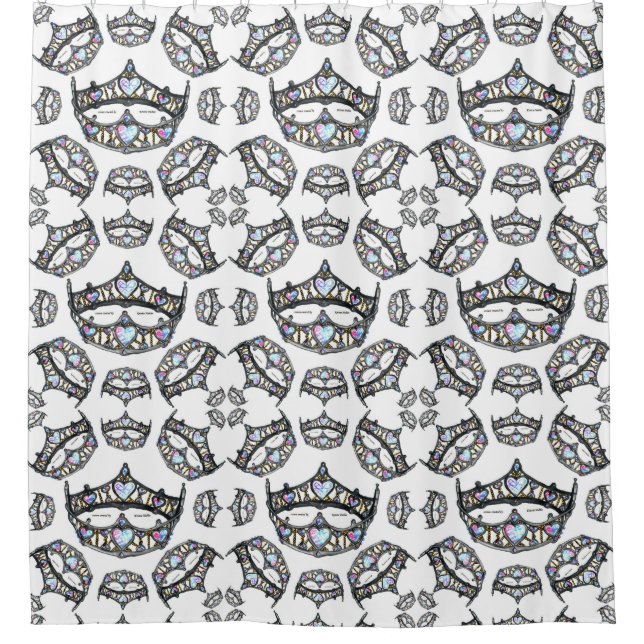 Queen of Hearts Silver Crowns Tiaras white bath Shower Curtain (Front)