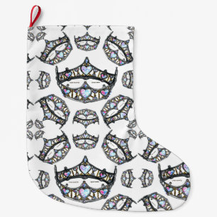Queen of Hearts Silver Crowns Tiaras white stockin Large Christmas Stocking