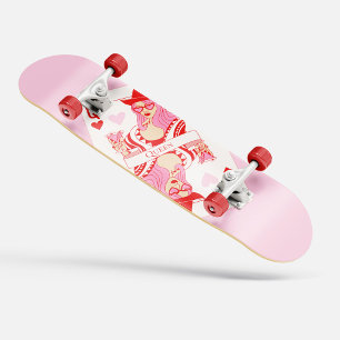  queen of hearts skateboard pink