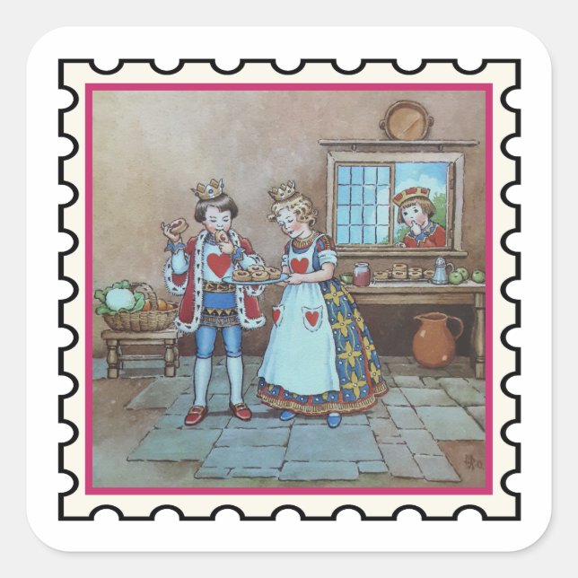 Queen of Hearts stamp art Square Sticker (Front)