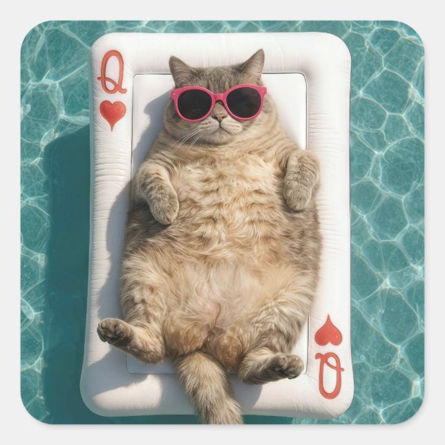 Queen of Hearts Tabby Cat Square Sticker (Front)