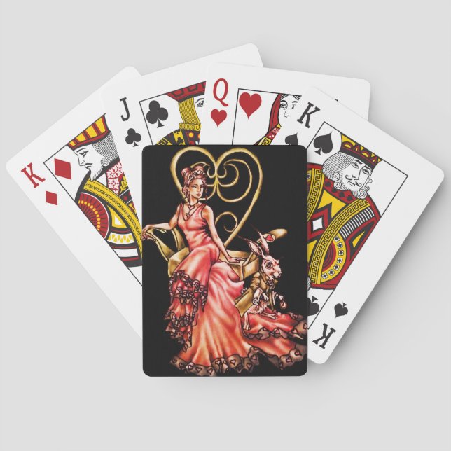 Queen of Hearts with White Rabbit Drawing Playing Cards (Back)
