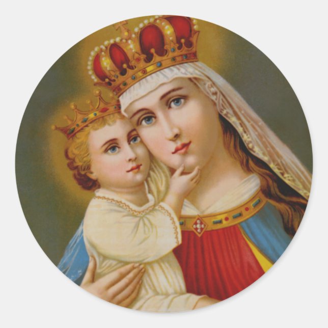 Queen of Heaven Blessed Virgin Mary Baby Jesus Classic Round Sticker (Front)