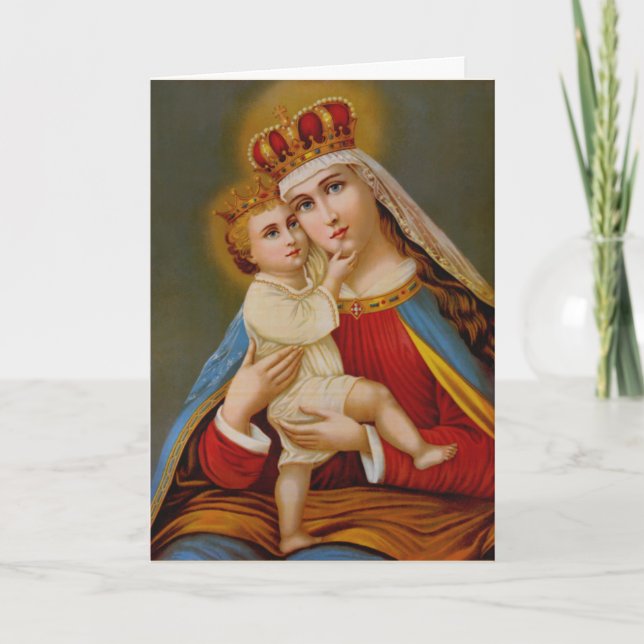 Queen of Heaven Blessed Virgin Mary Jesus Holiday Card (Front)