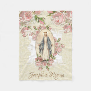 Queen of Heaven Blessed Virgin Mary Pink Roses Fleece Blanket