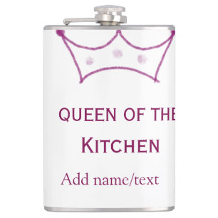queen of kitchen mauve crown cook chef name hip flask
