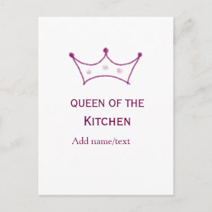 queen of kitchen mauve crown cook chef name postcard