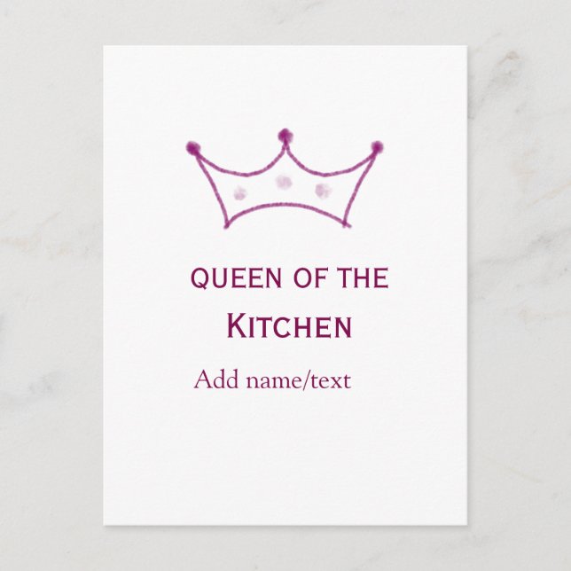 queen of kitchen mauve crown cook chef name postcard (Front)