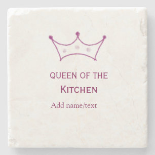 queen of kitchen mauve crown cook chef name stone coaster