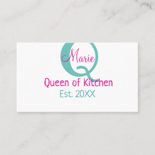 Queen of kitchen monogram green pink simple minima business card