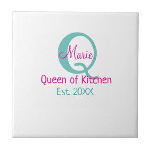 Queen of kitchen monogram green pink simple minima ceramic tile